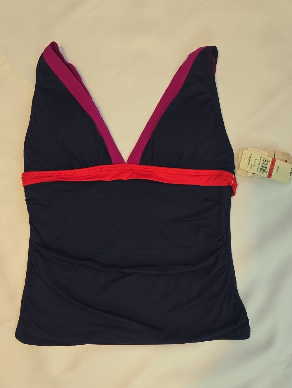 Tommy Bahama Navy Tankini Top with Pink Straps and Red Band